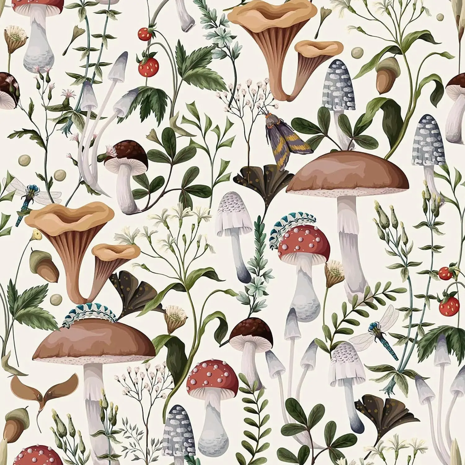 Adhesive Shelf Liner,Boho Mushroom Shelf Contact Paper for Cabinets,Vinyl Film Decorative Drawer Liner for Bedroom Dresser Sticker 17.7 inch x 118 inch (Multicolor, 17.7 inch x 118 inch)