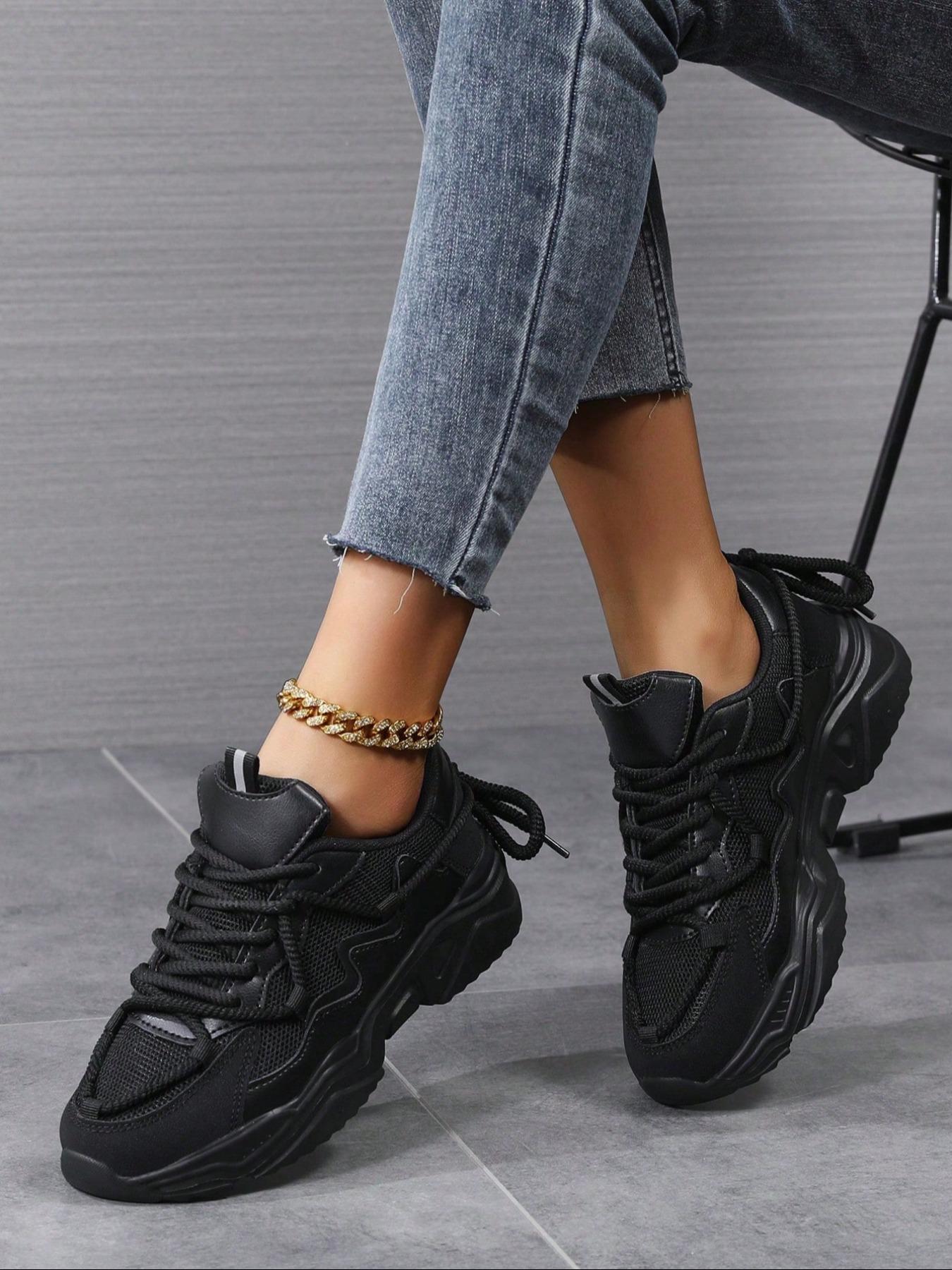 Women's Fashionable Lace Up Low Top Sneakers, Trendy Walking Sneaker, Casual Athletic Sneakers, Casual Comfortable Sports Shoes for Daily Wear, Lightweight Breathable Shoes for All Seasons