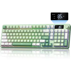 Gaming Keyboard  Creamy Keyboard with Media Knob & Screen Cute Keyboard Mechanical Feeling Membrane Keyboard with Number Pad RGB Backlit Tri-Mode BT/2.4GHz/USB-C - Green