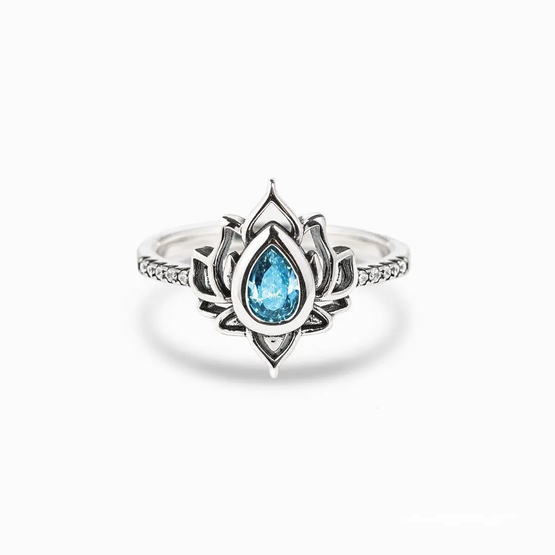 Vintage Retro Flame Shape Lotus Flower Women's Ring Inlaid Sparkling Cubic Zirconia Waterdrop Flower Design Fashion Luxury Engagement Wedding Party Jewelry Adjustable Comfort Fit Finger Ring For Daily Wear Gift For Girlfriend Wife Mom