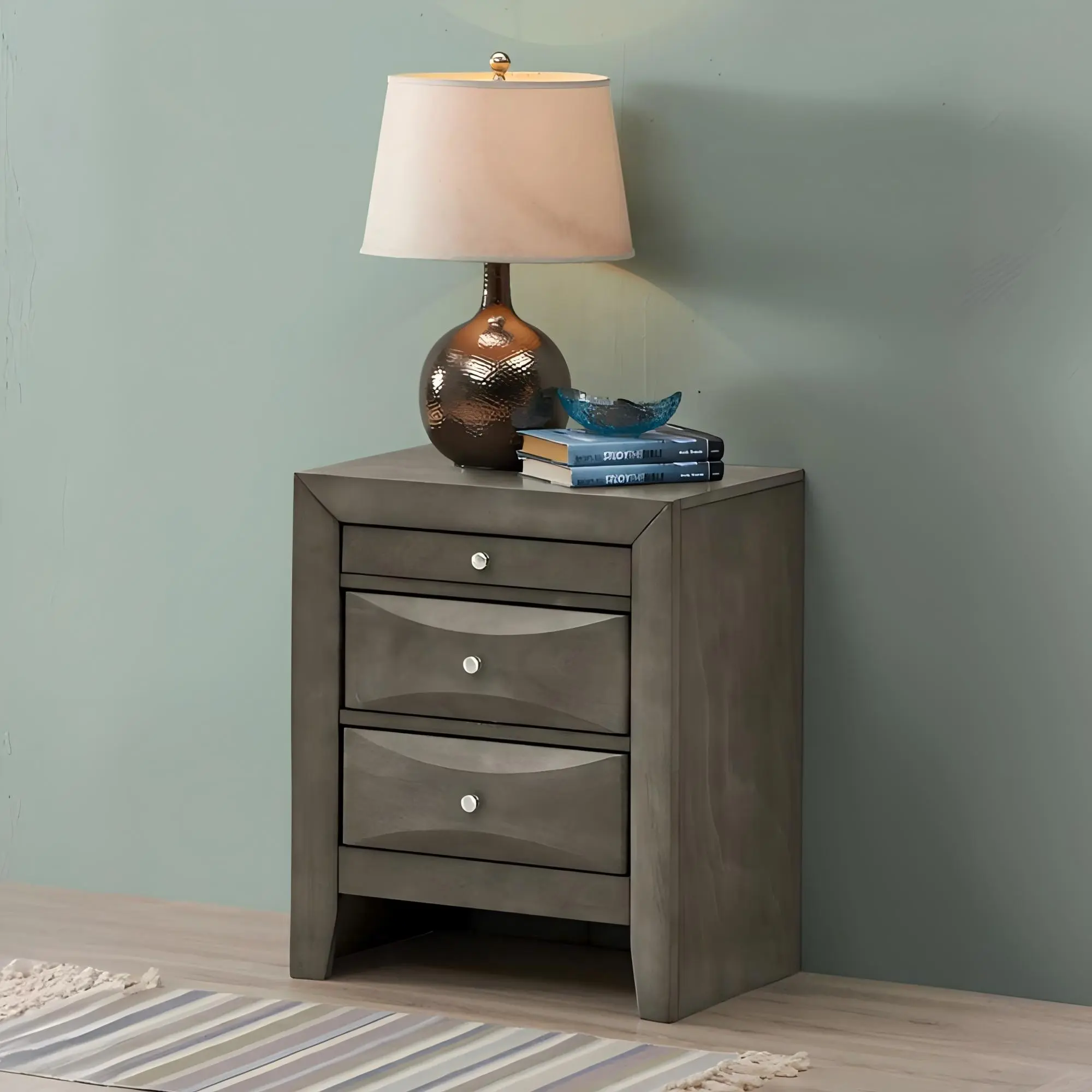 ARCH Elegant Gray Storage Nightstand Bedside Table with Drawer for Bedroom, Compact Night Stand with Storage Shelf, Sturdy Wood Nightstand for Small Space, Bedside Cabinet Organizer for Living Room, Dorm, Apartment Furniture, Bedroom Bedside Table