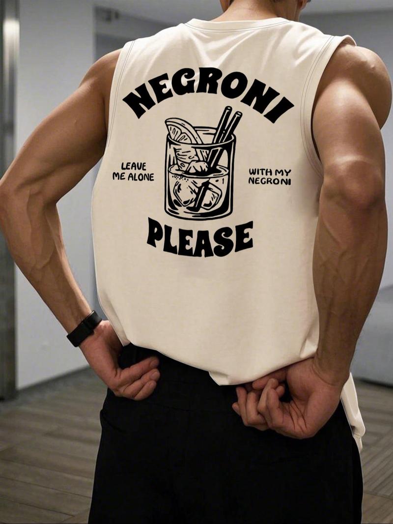 Men's Cartoon Soda Can & Letter Print Round Neck Tank Top, Regular Fit Casual Sleeveless Crew Neck Top for Summer, Fashion Men's Clothes for Daily Wear, Sleeveless Shirt