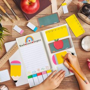 teacher's day themed sticky note set, 1 set cute cartoon sticky note with index sticker, art stickers, school themed sticky labels decals for students, stationery supplies, sml sticky notes
