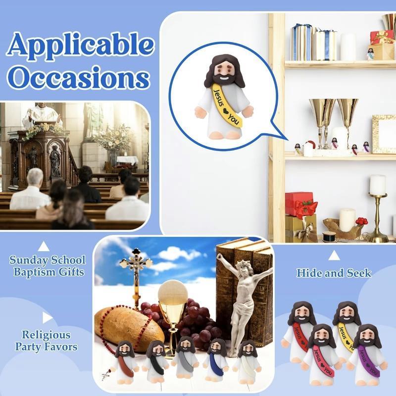 【God be with you】Mini Jesus Figures 50/100 pcs Original Design Little Jesus Figures with Jesus Love You Slogan Christian Baptism Gifts Christmas Easter Home Decoration Religious Ornaments