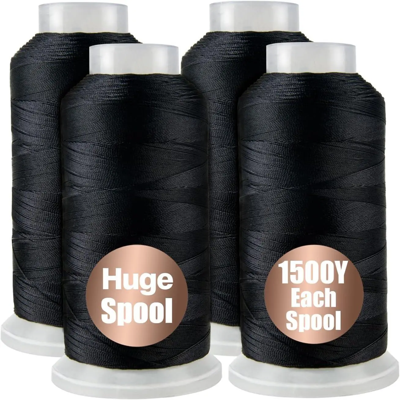 4 count Black Nylon Thread for Sewing 210d/3 Upholstery Heavy Duty 4 Cone 1500 Yards Each for Leather, Weave , Serger Overlock Machine, Hair