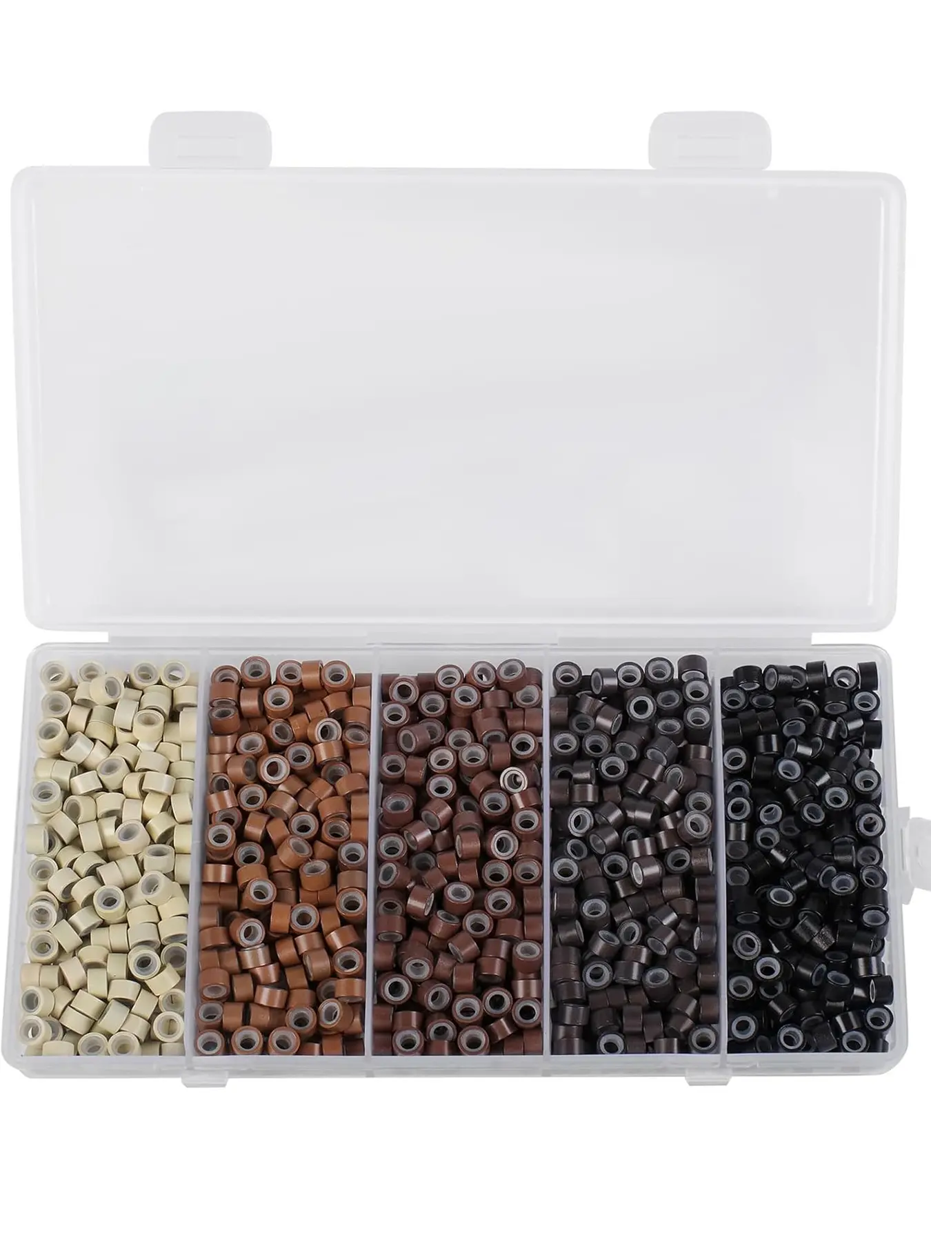 1000pcs Silicone Hair Extensions Beads, 5mm Lined Micro Links, 5 Colors Rings, Professional Hair Styling Tools Kit, Accessory
