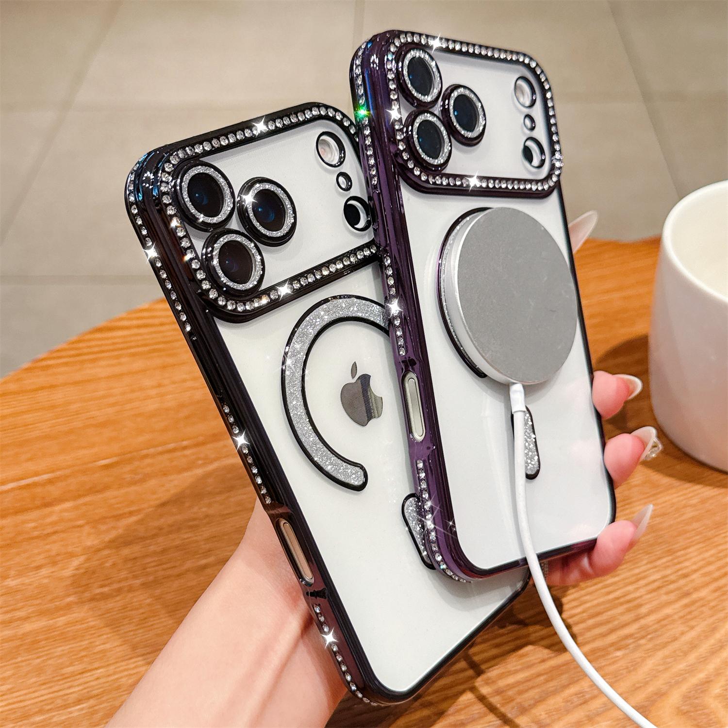 Glitter Transparent Magsafe Wireless Charging Case For iPhone 17 Pro Max 16 15 Plus,Cute Clear Glitter Bling Diamond Rhinestone Sparkly Case Camera Lens Protectors Plating Cover Glitter Transparent Magsafe Wireless Charging Case For iPhone 17 Pro Max 16 15 Plus,Cute Clear Glitter Bling Diamond Rhinestone Sparkly Case Camera Lens Protectors Plating Cover