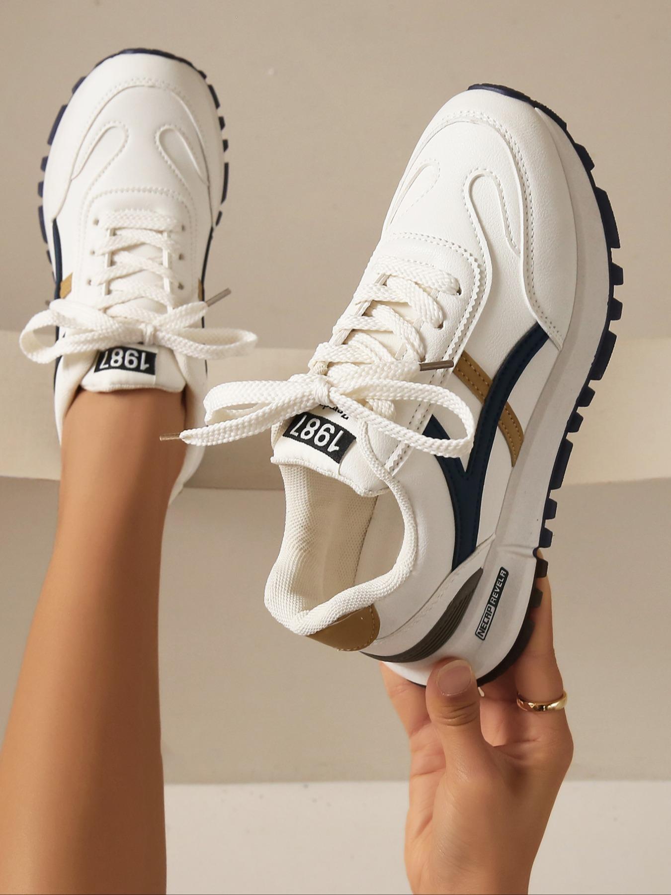 Women's Fashion Letter Label Decor Lace up Low Top Trendy Walking Sneaker, Casual Comfortable Sports Shoes for Daily Wear, Breathable Non-slip Walking Shoes1123