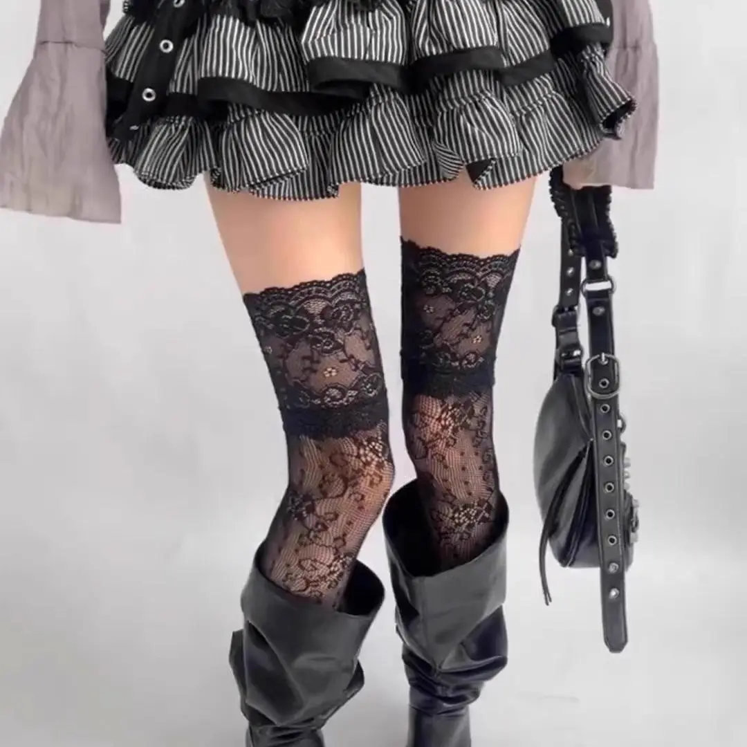 Women's Fishnet Thigh High Stockings, Patterned Sheer Lace Top Hosiery, Stretchy Stay-Up Over Knee Socks, Sexy Y2K Fashion Stockings for Party, Date Night, Cosplay & Everyday Styling (1/3 Pairs) sohochic
