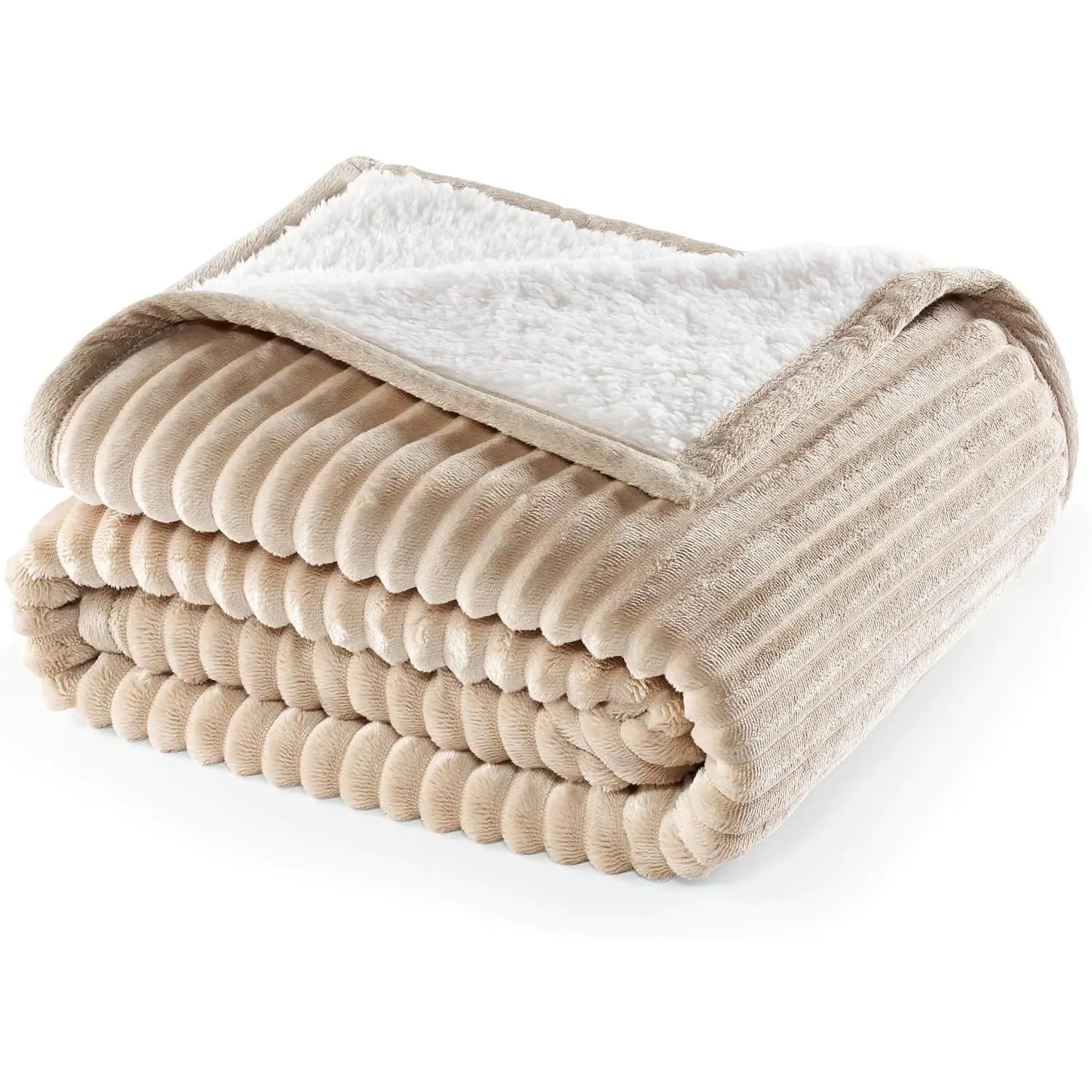 Corduroy  Plush Ribbed Throw Blanket with Ultra-Soft Sherpa Reverse - Cozy Reversible Sofa & Bed Throw -   Décor (Beige, 50" x 60")