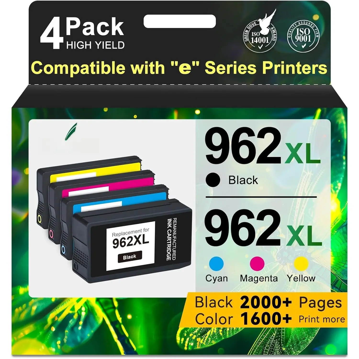 962XL Ink Cartridges  for  962XL Ink Cartridges Combo Pack 4PK | Upgraded ChipHP 962 Compatible with  Officejet Pro 9010 9012e 9015 9015e 9018e 9020 9025 9025e for  & Office Daily Use