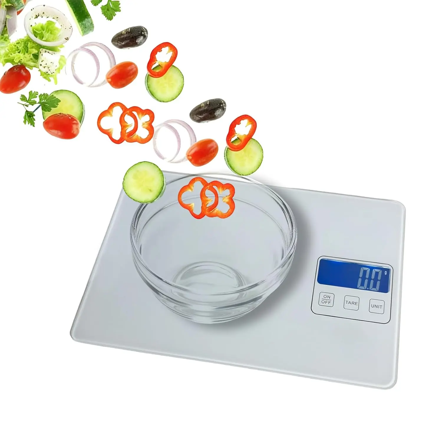 White Digital Kitchen Scale for Home Cooking Use, USB Rechargeable, 6 Measurement Units, High Precision (0.04 oz Graduation), 11lbs Capacity (3g-5000g Range), Food Weighing Tool for Home Use