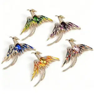 Fashion Phoenix Bird Brooch Enamel Rhinestone Crystal Animal Lapel Pin for Women Clothing Coat Scarf Jewelry Gift