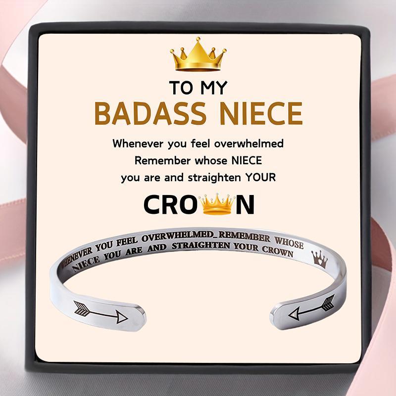 Stainless Steel Bracelet with Gift Card & Gift Box, 1 Set Badass Niece Themed Bracelet, Personalized Jewelry, Birthday Gift, Valentine's Day Gift
