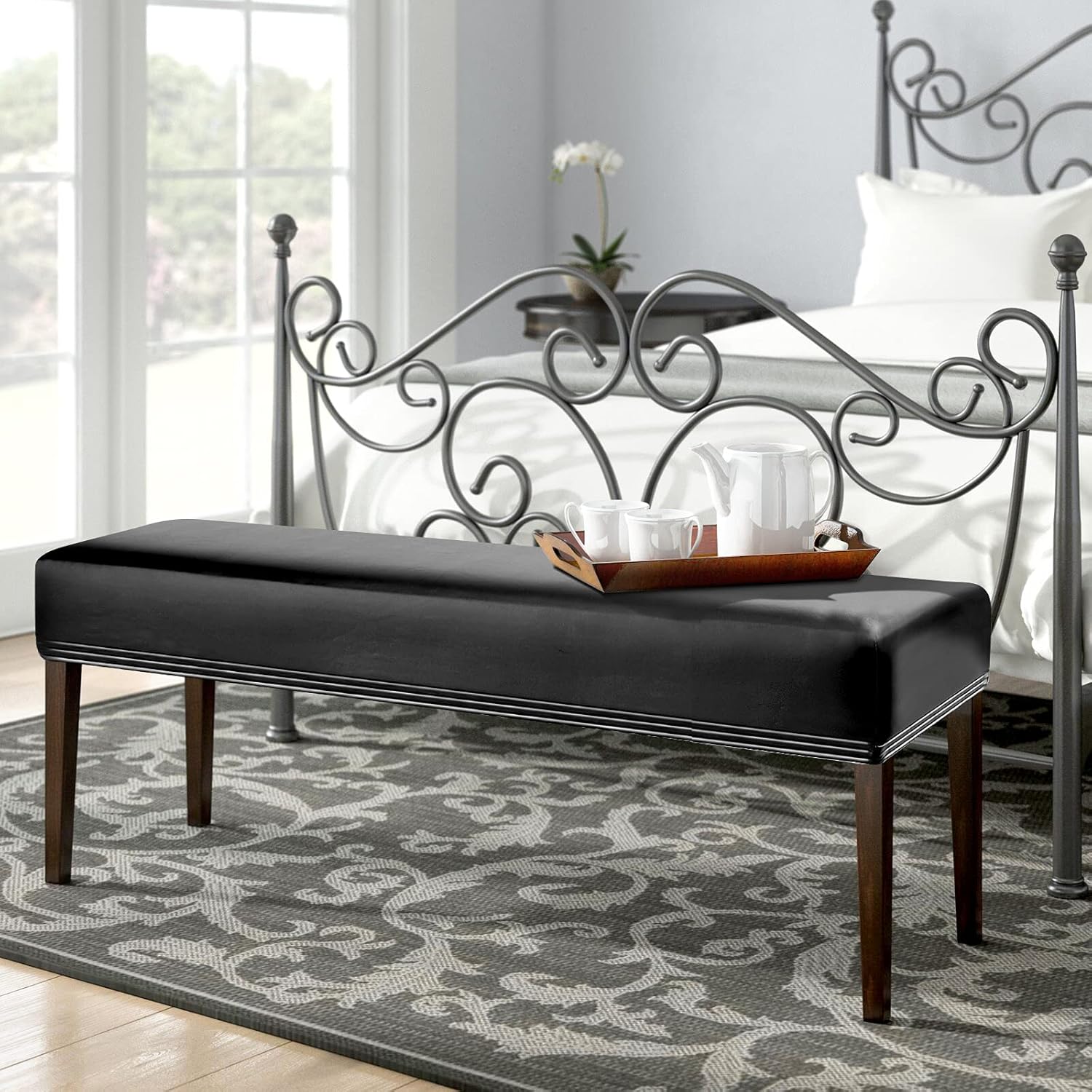 GOSTADY  Stretch Faux Leather Dining Bench Cover - Anti-Dust Waterproof Bench Slipcover Seat Cushion Protector for Bedroom, Kitchen, Hotel, Banquet