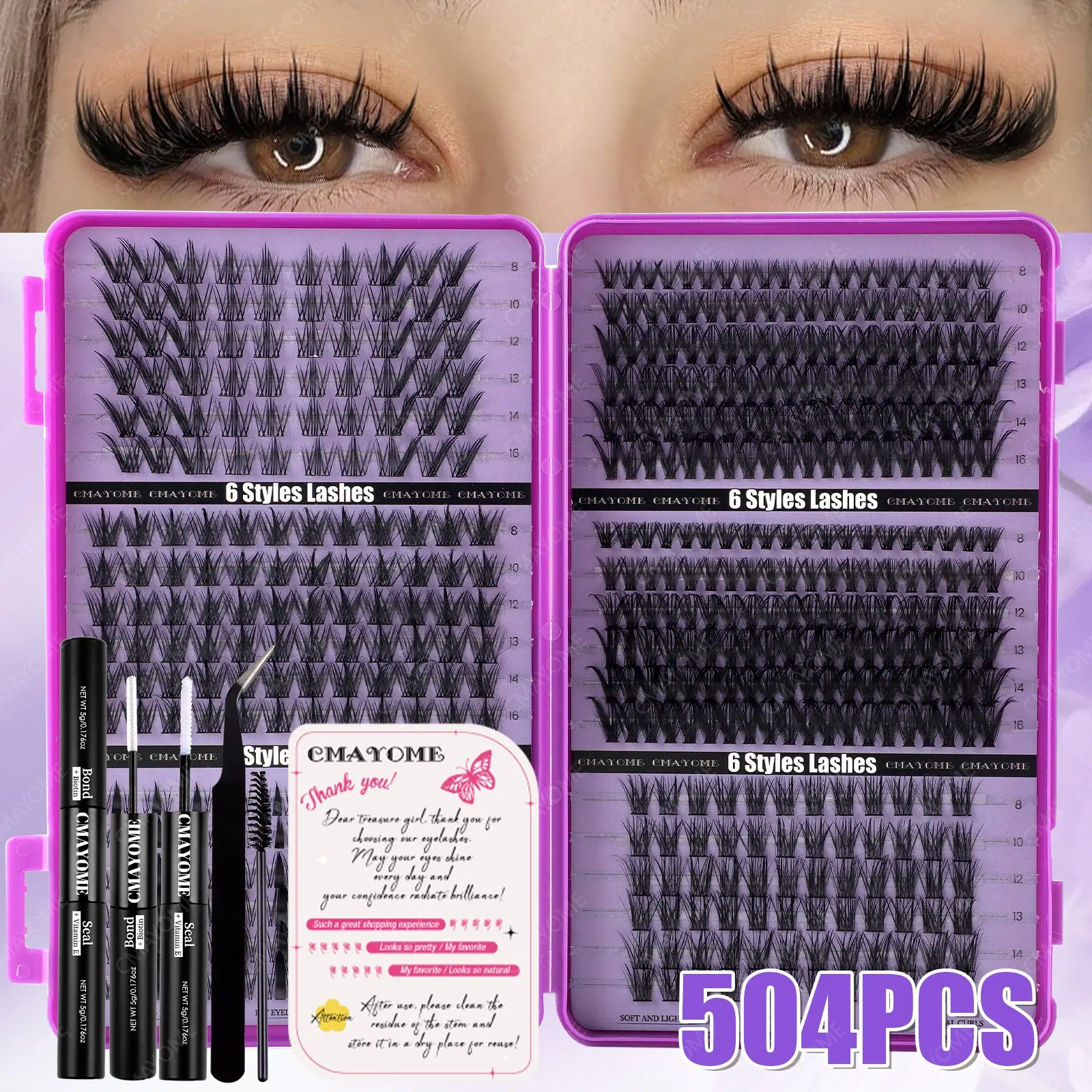 504 Pcs Thick Individual Lash Set, 6 mixed special styles, 8-16mm, anime, fox eye, easy apply & long-lasting, dog-tail curl, lightweight, for daily commute & outdoor, summer sale.