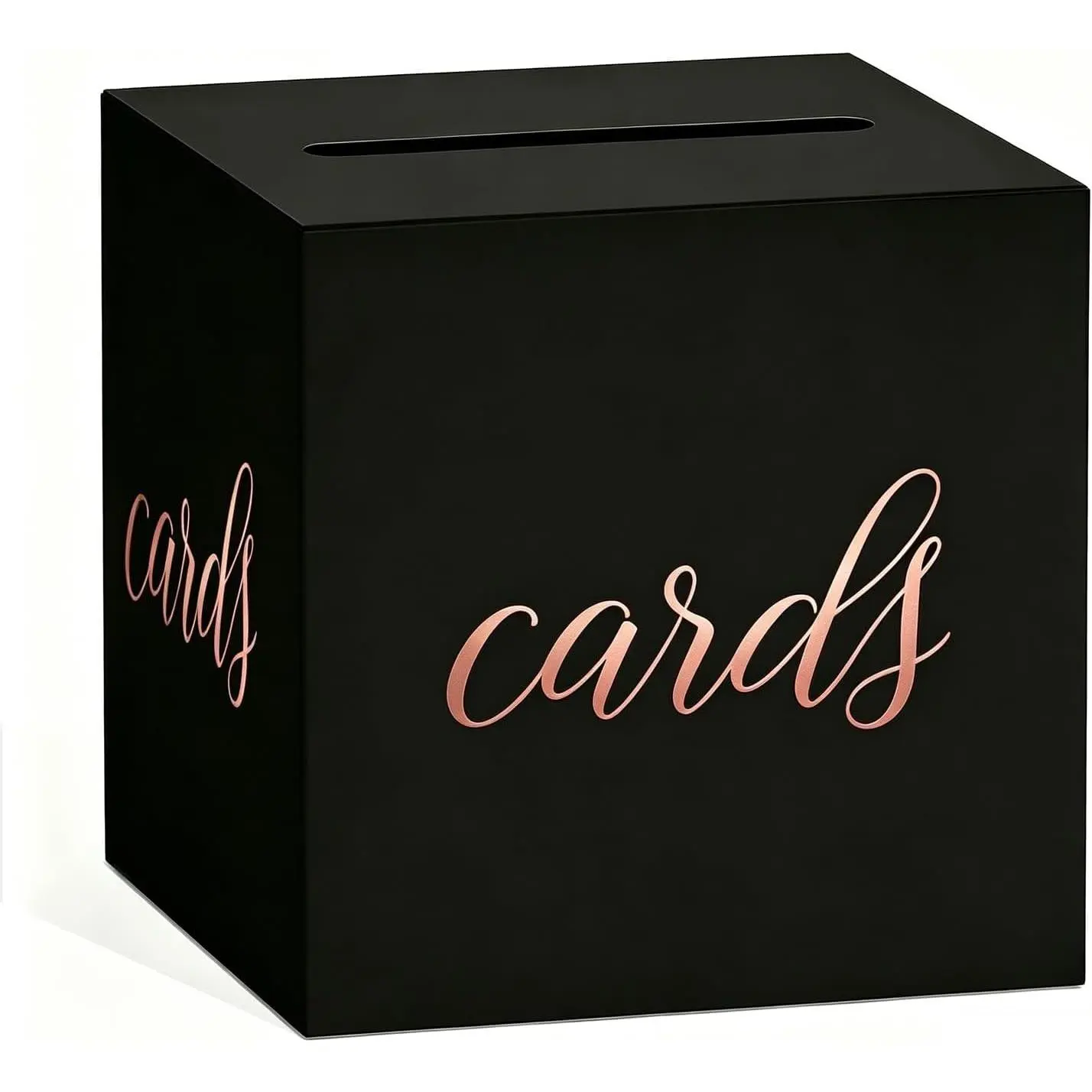 Modern Card Box with Gold Foil Design in Black and Rose Gold, 8.7 Inches, Paper, Collapsible, for Weddings, Baby Showers, Birthdays, Parties