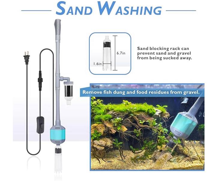 360GPH Electric Aquarium Gravel Cleaner, 5 in 1 Automatic Fish Tank Cleaning Tool Set Vacuum Water Changer Sand Washer Filter Siphon Adjustable Length Pet Supplies