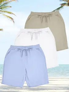 3-Pack Men's Linen Shorts, Vintage Style, Casual Summer Wear, Breathable & Comfortable, Perfect for Daily Use, Ideal Gift for Him
