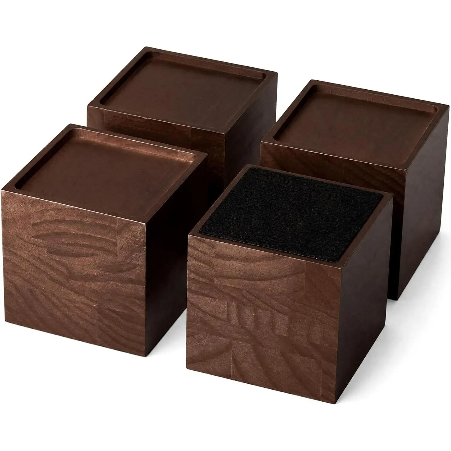 4 Inch Solid Wood Bed Furniture Risers Set of 4, Vintage Color Square Heavy Duty Couch Lifters Brown Wooden Furniture Risers Blocks for Bed Frame, Sofa, Chair, Table, Cabinet, and More