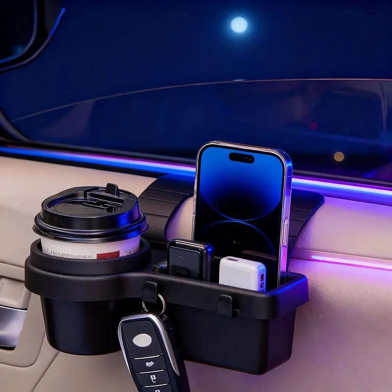 Multifunctional Car Organizers and Storage Box with Cup Holder, Drink Rack, Phone Slot, Hanging Shelf, Easy Installation, Space-Saving Design