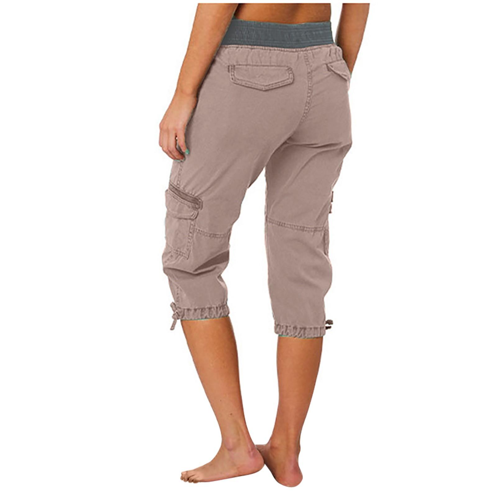 Women Cargo Capris Soild Casual Pants With Pocket Drawstring Outdoor Hiking Pants Women'S Slacks Thin Streetwear Tops Chic White Womenswear Bottom Comfort Basic