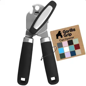 Heavy Duty Stainless Steel Smooth Edge Manual Can Opener and Bottle Openers, US Designed, Comfortable Handle, Oversized Handheld Turn Knob, Multifunctional Kitchen Tool, Black