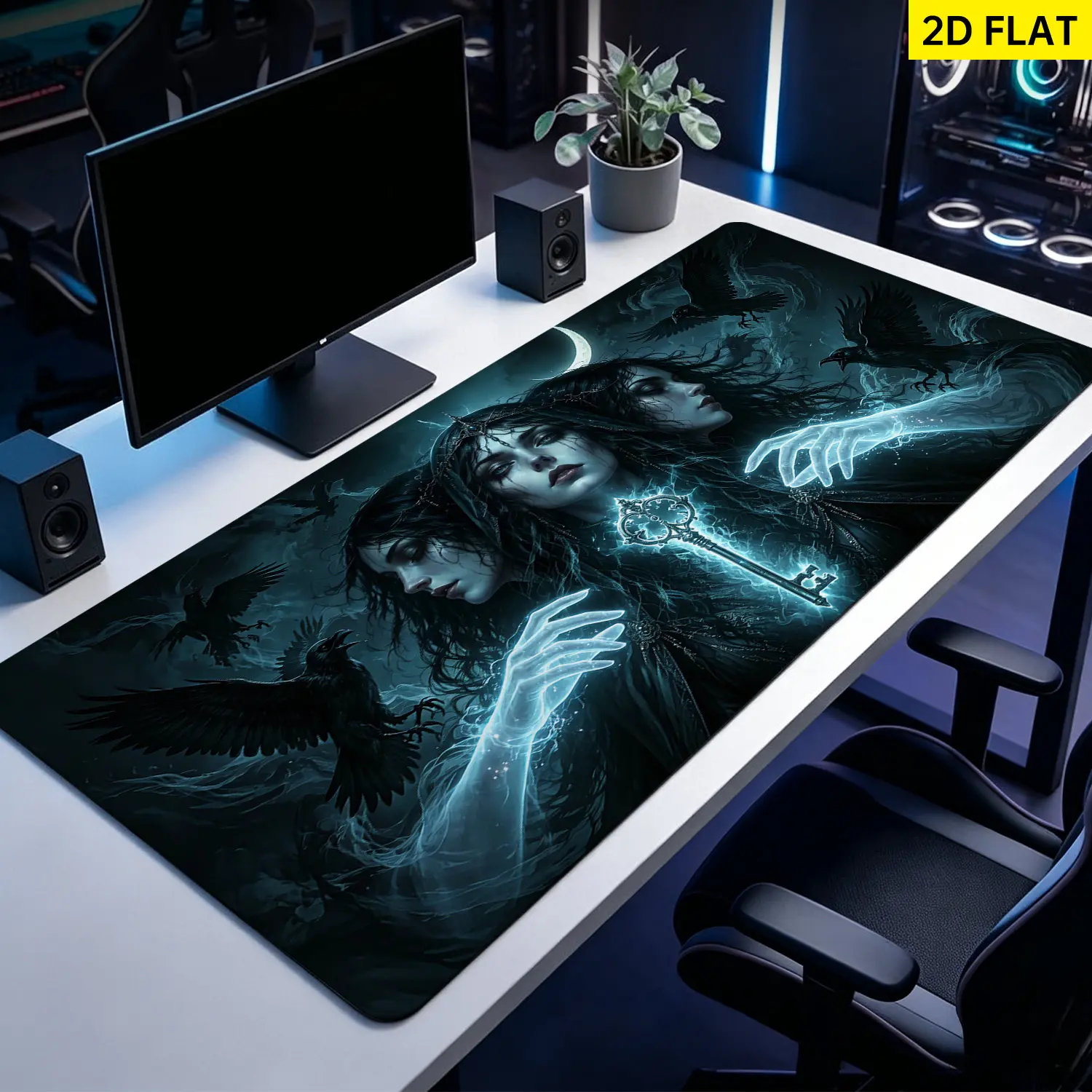 Extra Large dark fantasy raven and mysterious woman Mouse Pad,Non Slip Rubber Pad,Desktop Decoration Drotection Pad,Washable,Lock Edge Multi Size,Premium Multipurpose Mousepad For Home,Office,Gift for Family and Friends