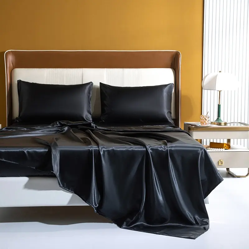 Luxury Satin Bedding Set 4 Piece King Queen Size Deep Pocket Adjustable Sheets, Soft Smooth Silk Feel Comfortable Sleep Experience