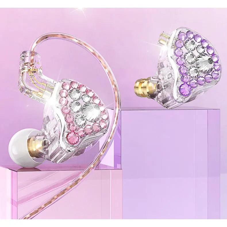 Wired In-Ear Monitor Earphones with Crystal Finish, Aesthetic Design, Detachable Multiple Cables, 3.5mm Plug, Audio Accessory for Singing, Streaming (Includes Ear Tips Set)