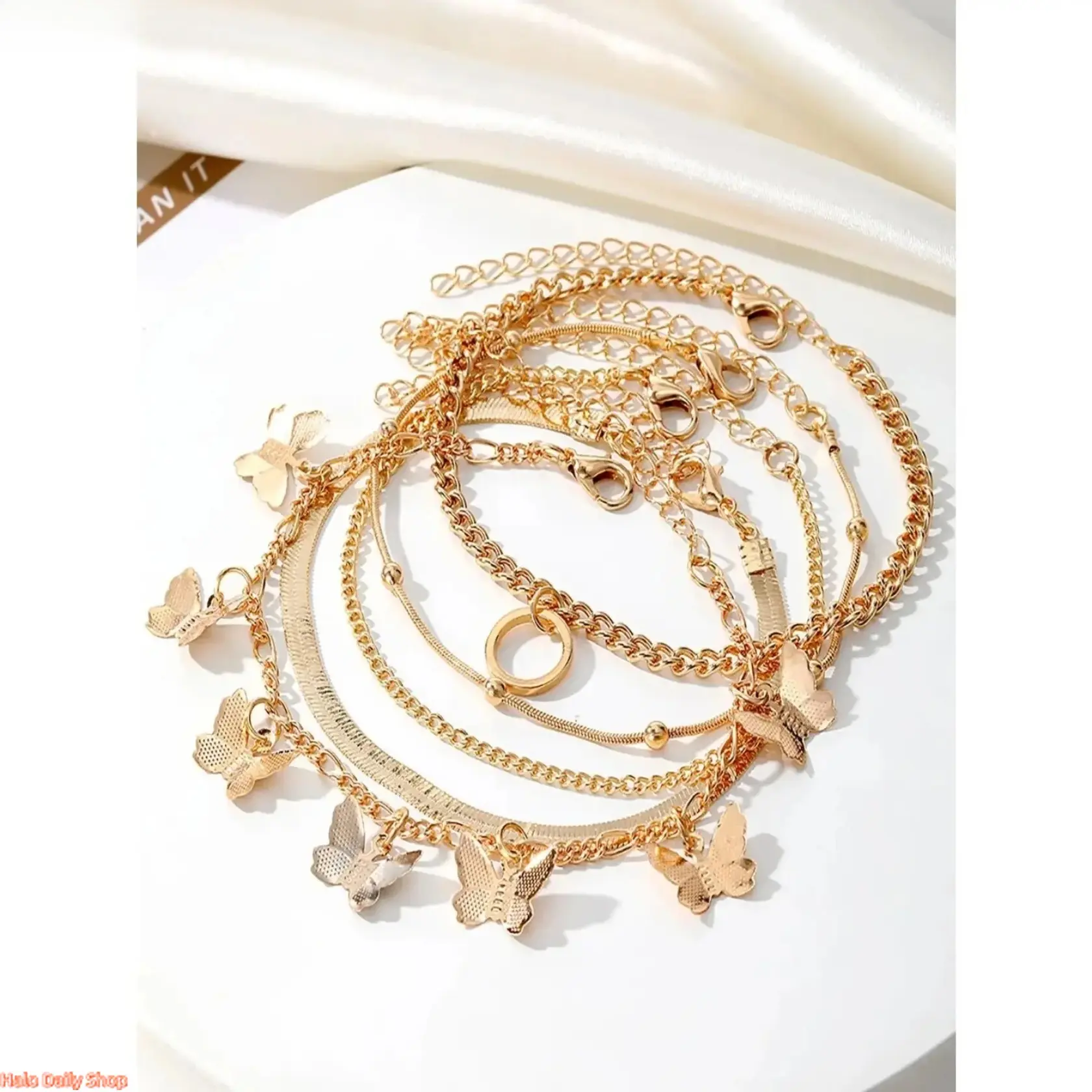 Women's 5-Piece Bracelet Bundle - Dainty Gold Minimalist Chains, Adjustable Length Charm Bracelets, Everyday Wear Sports Wristbands, Layering Sets, 5 Counts, Unisex Adult, Accessories For Women, Durable Metal, All Seasons, Casual, Bracelet With Charms, Je