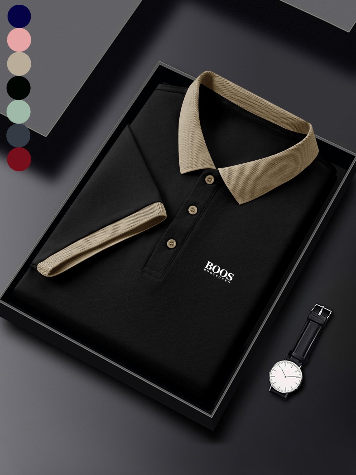 Men's Regular Fit Solid Color Contrast Trim Polo Shirt, Casual Short Sleeve Collared Top for Summer, Fashion Men's Clothes for Daily Wear, Tropical