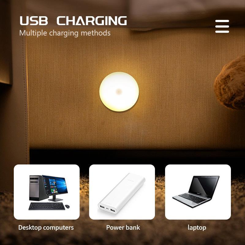 3-Piece LED Motion Sensor Rechargeable Night Light, Home Decor Lighting, Round Night Lighting, Ideal for Bedroom, Kitchen, Hallway, Closet, Bedside, Office Space