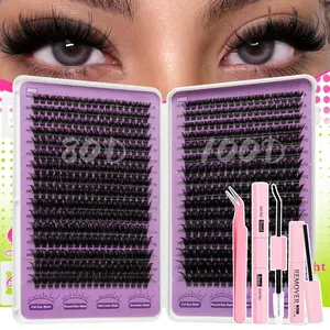 Eyelash Extension Kit with Glue, Tweezers, Remover, D Curl Mixed 8-16mm, Large Capacity, Home Use, Beginner Friendly