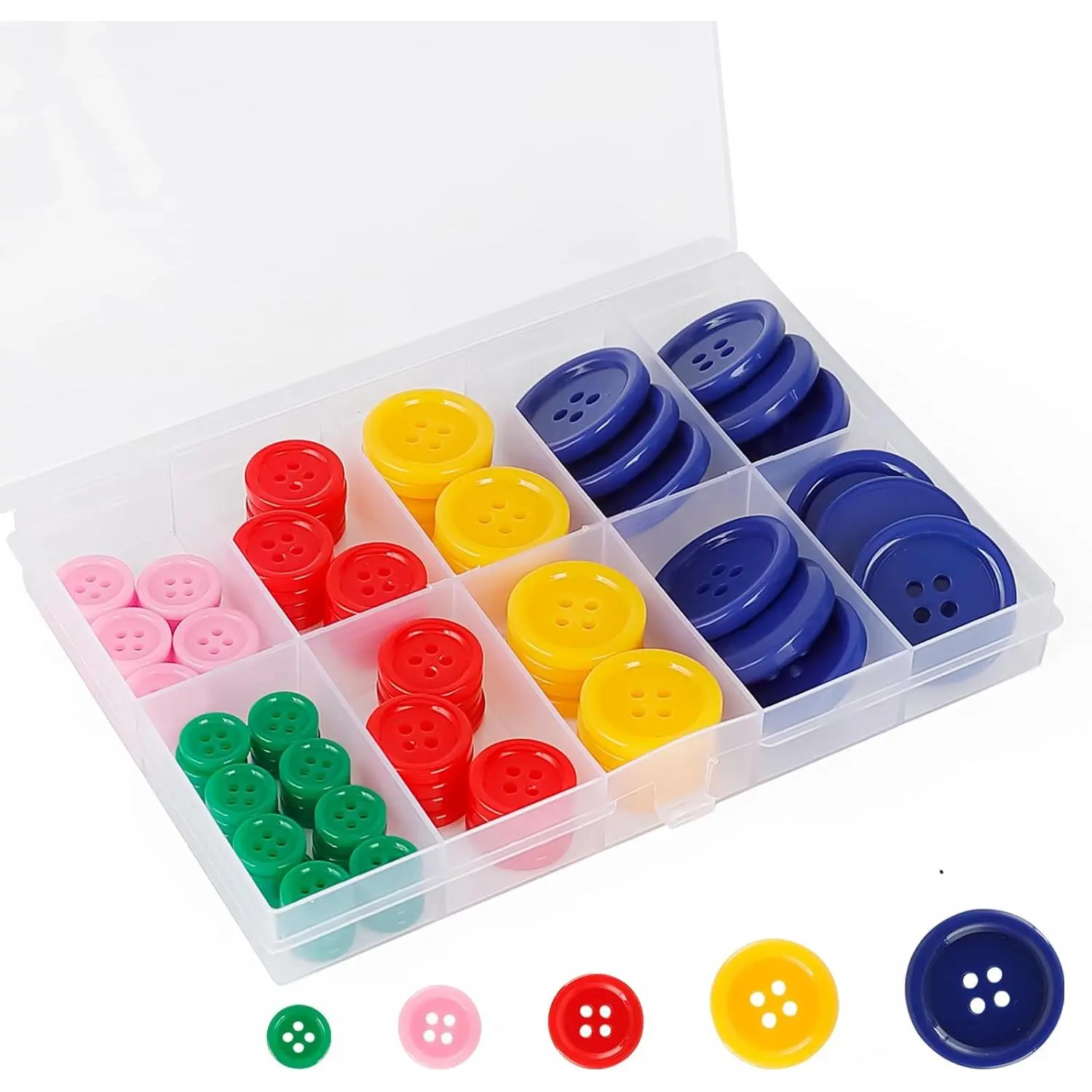 100 count Color  Sewing Buttons,  4-Hole Craft Buttons, 5 Sizes of Color Round  Buttons Suitable for Sewing, DIY and Holiday Decoration( Color)