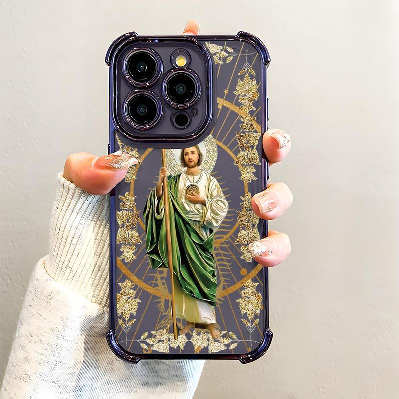 St. Jude Pattern Phone Case , Electroplated Cover with Airbag Shockproof Soft TPU Cover Suitable for IPhone X 11 12 13 14 15 16 17 Pro Max Plus Air San Judas