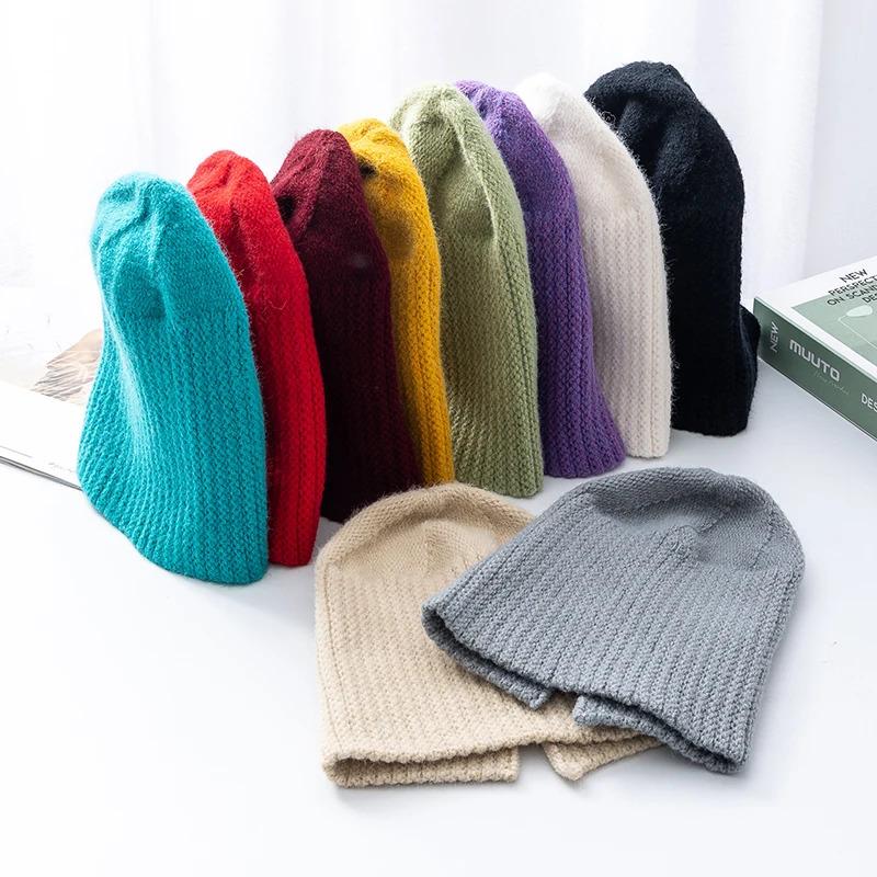 Hot Sale Women Hat Kpop Style Autumn /Winter Hat Soft Beanie Hats For Women Leisure Back Split Teens Ponytail Knitted Cap