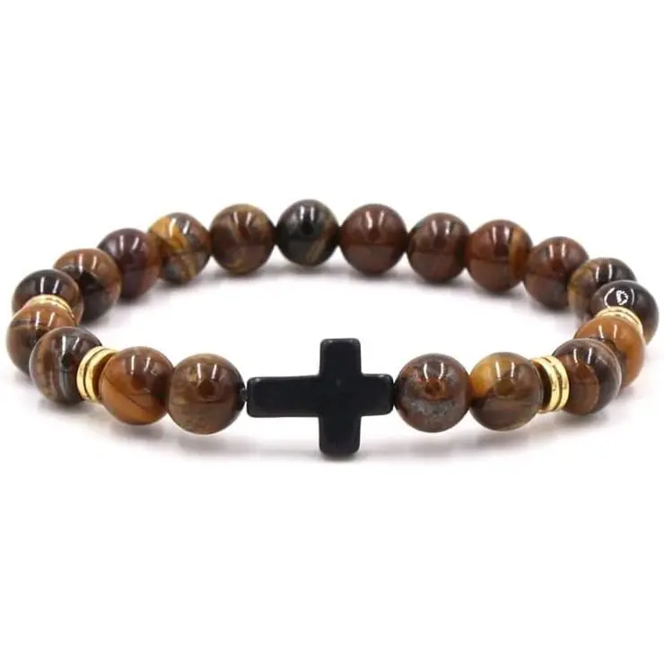 8MM Ornament Lava Volcanic Stone Beads Turquoise  Elastic Stretch Bracelet Religion Bangle for Women Men
