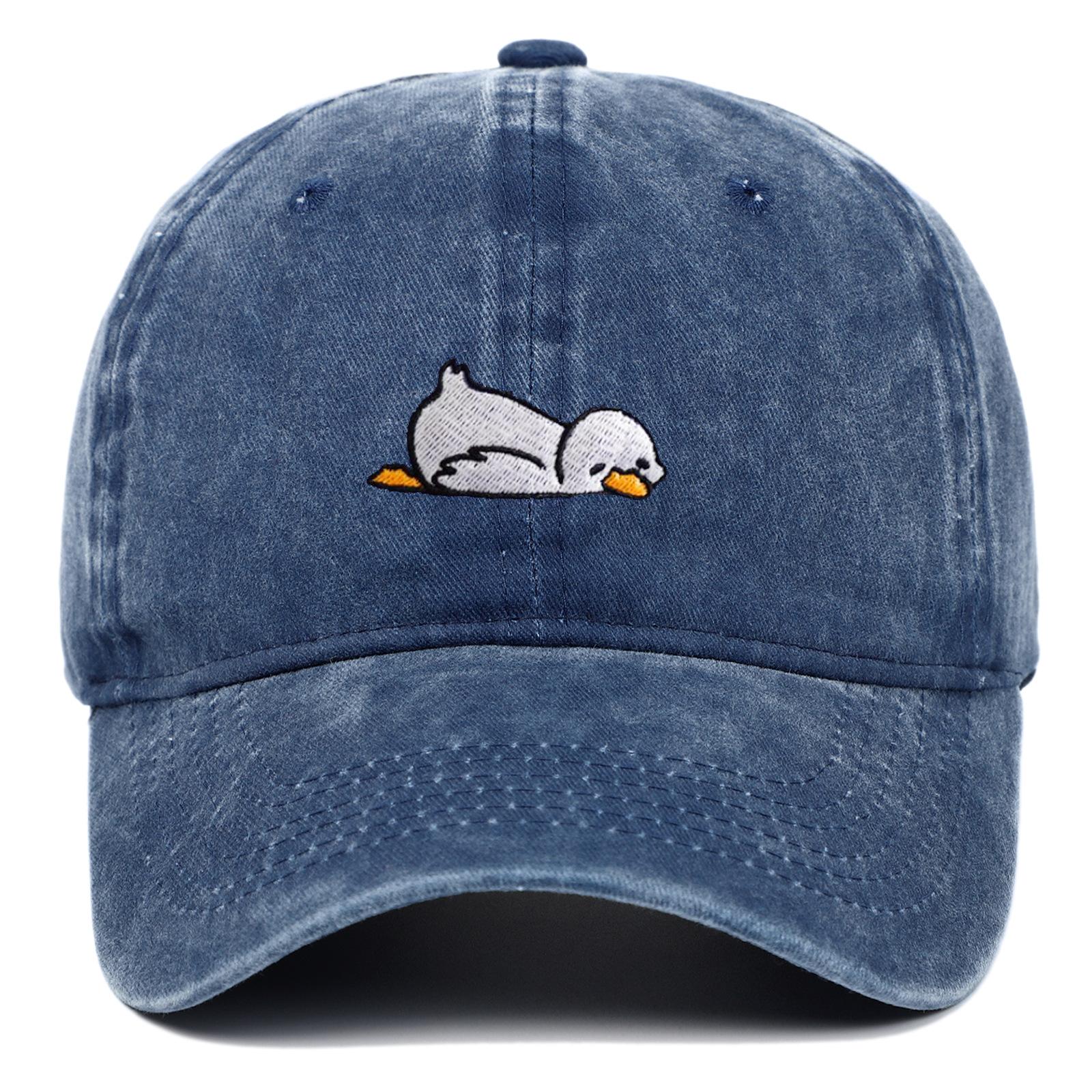 Cartoon Duck Washed Denim Baseball Cap for Women, Spring and Summer, Face-Slimming, Wide Brim, Deep Crown, Versatile Duckbill Cap