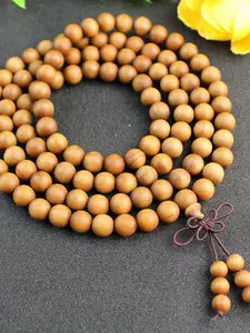 108 Natural Sandalwood Beads Mala Necklace, Prayer Bracelet for Meditation, Buddhist Practice, Daily Wear, Ideal Gift