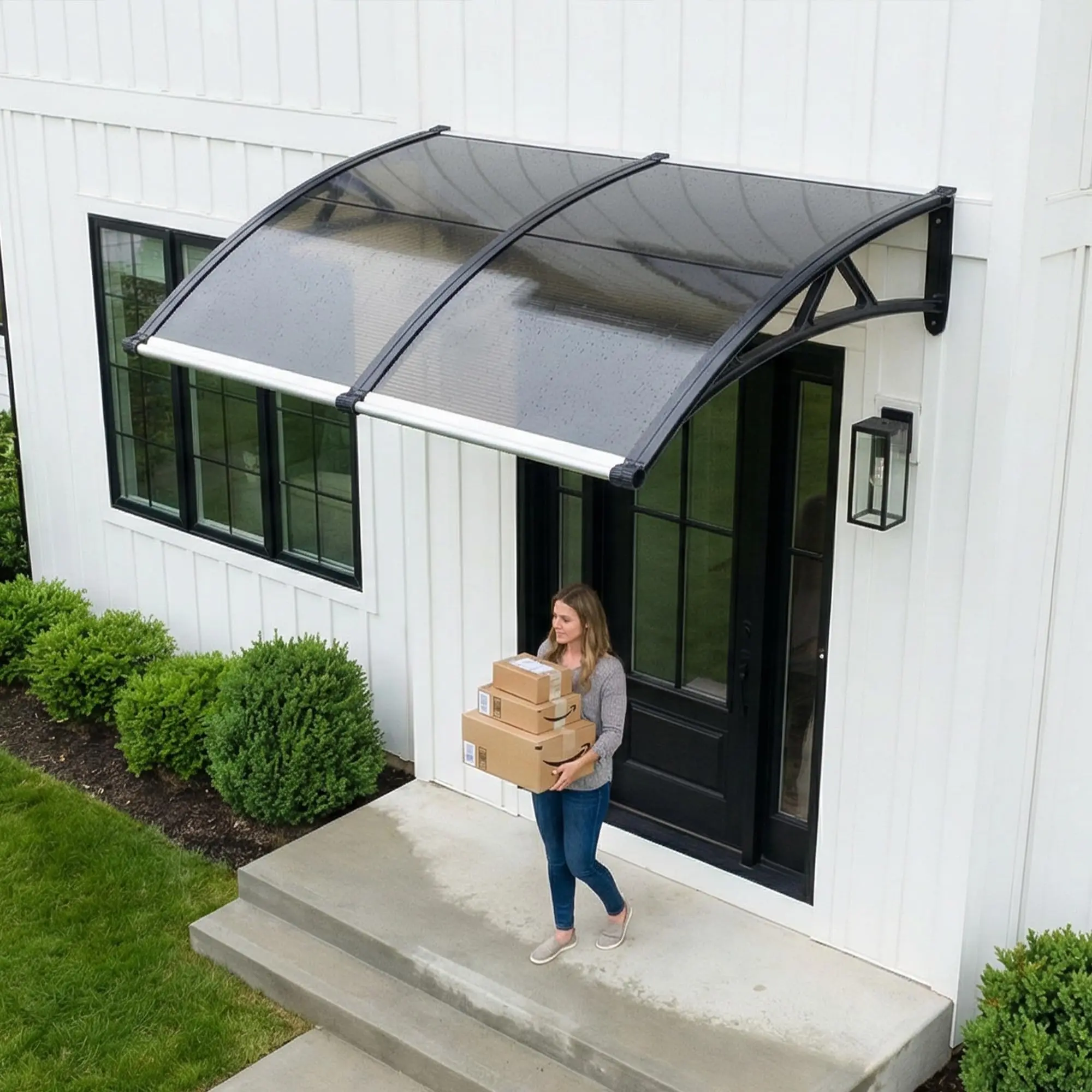 Awning for Door Entrance, Awnings for Doors, Polycarbonate Window Canopy Exterior with Aluminum Alloy Bracket & Drainage Sink, UV/Rain/Snow Protection Front Door Rain Shelter for Home Porch