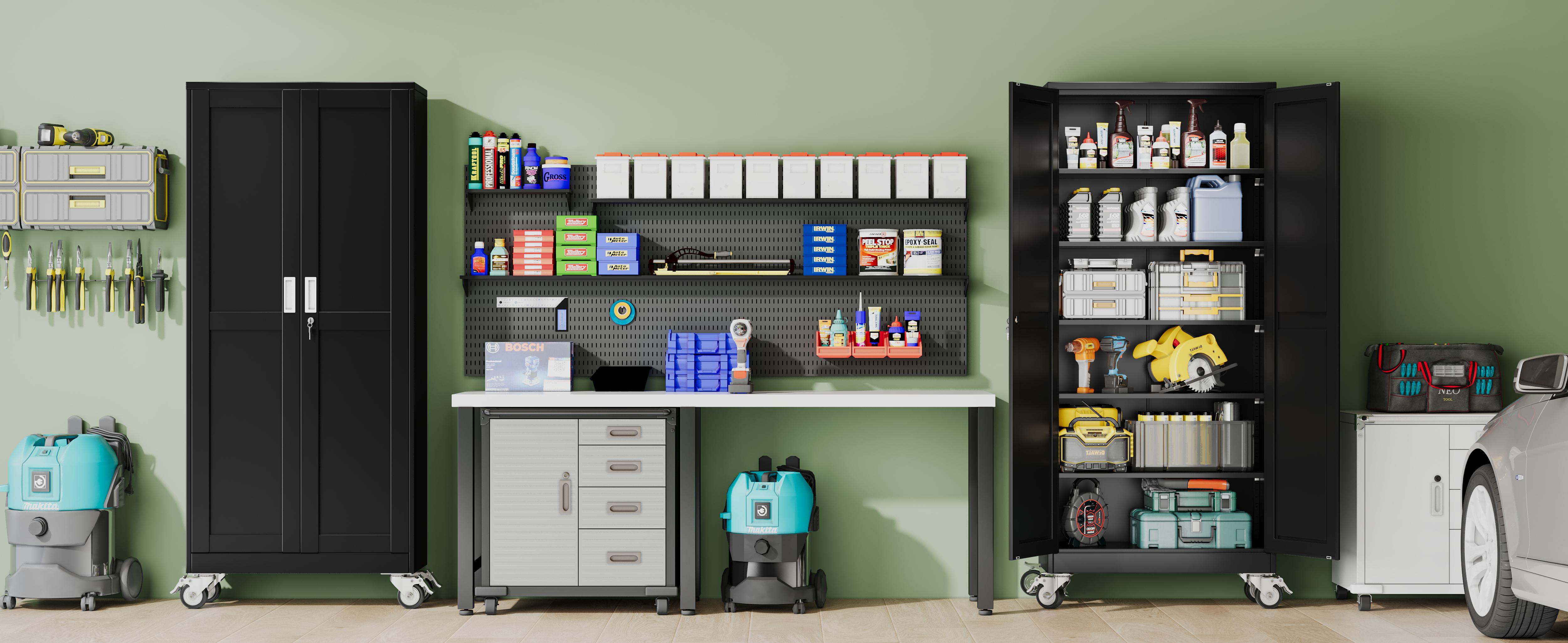 GEITIN 75" Tall Metal Garage Storage Cabinet with Wheels & Locking Doors, 5 Adjustable Shelves, Heavy Duty Steel Tool Cabinet for Garage, Home, Office, Shop GEITIN 75" Tall Metal Garage Storage Cabinet with Wheels & Locking Doors, 5 Adjustable Shelves, Heavy Duty Steel Tool Cabinet for Garage, Home, Office, Shop