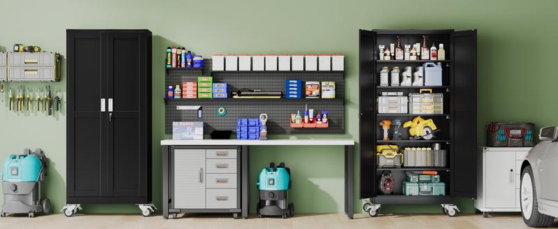 GEITIN 75" Tall Metal Garage Storage Cabinet with Wheels & Locking Doors, 5 Adjustable Shelves, Heavy Duty Steel Tool Cabinet for Garage, Home, Office, Shop