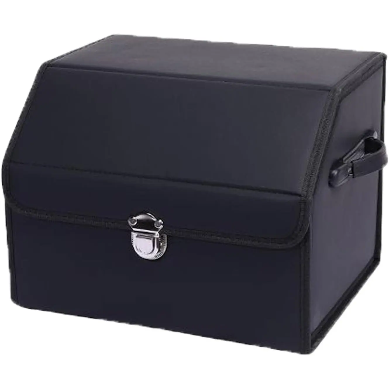 Leather Storage Box  Trunk Organizer for Trunk SUV Sedan, Leather Foldable Storage Box with Lid (Black 14.9" L*12.2" W*11.8" H)