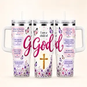 I Am a Child of God 40oz Christian Tumbler with Handle, Bible Verse Faith Cup for Women, Inspirational Religious Gift for Mom, Wife, Daughter, Christian Floral Travel Mug