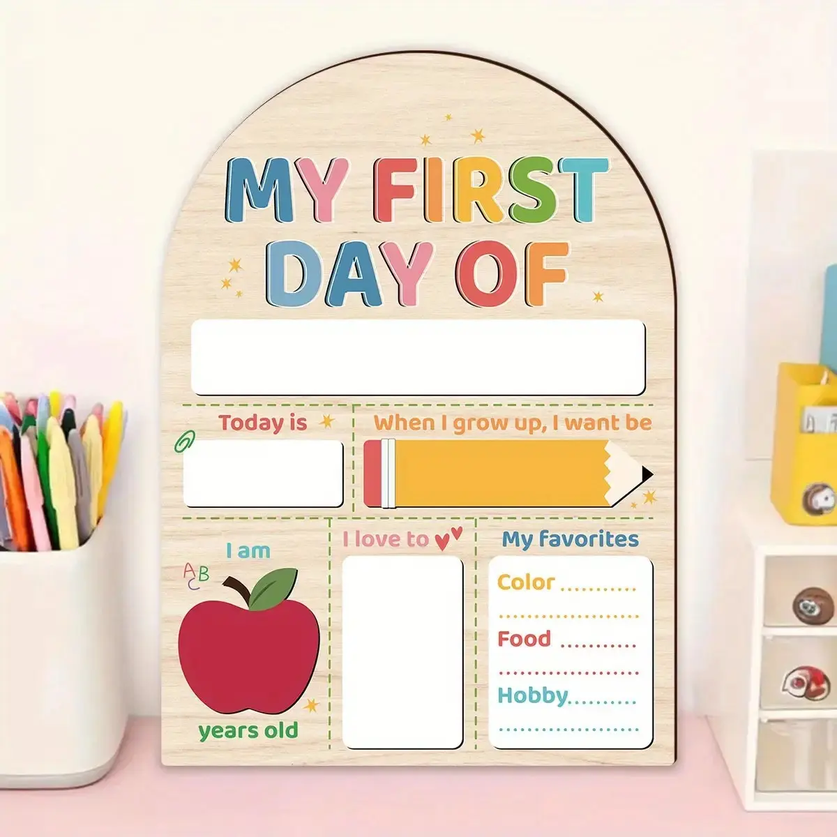 Wooden Arch Record Board, Colorful Design with Star Decor, Durable Display Board for Teachers and Home School, Homeschool Supplies, Back-To-School Gift