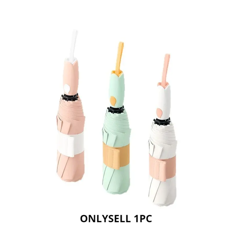 New Tulip Portable Folding Sun Umbrella, Creamy ins Style, Automatic Colorful Glue, Cute Girl Gift, Rain and Sunny Umbrella