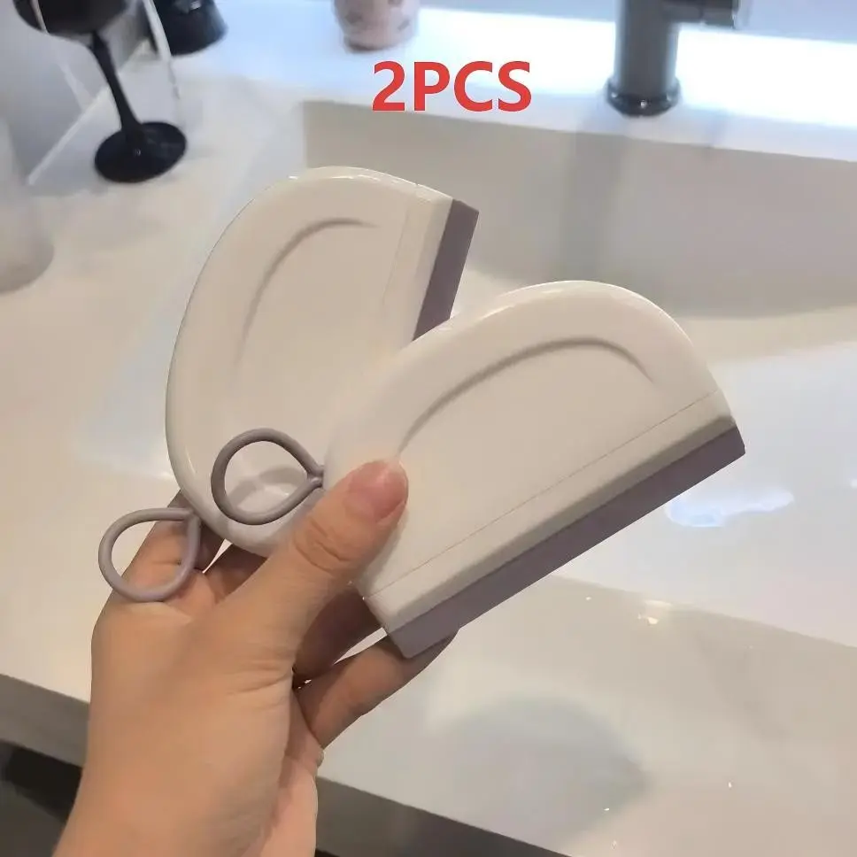 2 white mini bathroom mirror squeegees, silicone squeegee strips seamlessly adhere to glass, tiles, kitchen countertops, desktop cleaning, bathroom mirrors, and more.