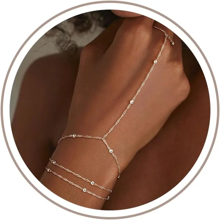 Hand Chain Bracelet for Women, Ring Bracelet | Dainty Sterling -plated ring-to-wrist bracelet for weddings, parties, birthdays everyday styling