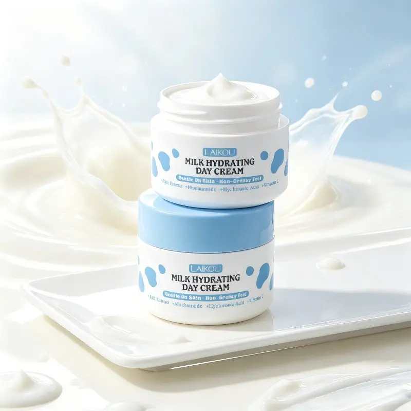 LAIKOU Milk Hydrating Day Cream Niacinamide Hyaluronic Acid Moisturizing Face Cream Gentle Non-Greasy Brightening Facial Lotion for Dry Sensitive Skin Daily Skin Care